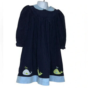 Vintage Betti Terrell by Johnson girls blue corduroy whale embroidered dress 4T